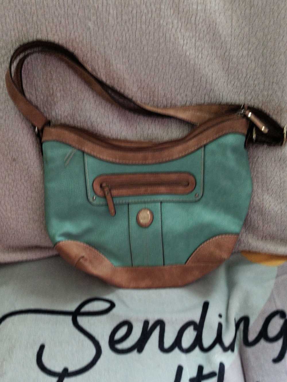 boc Teal and Brown Shoulder Bag with Front Zip Pocket